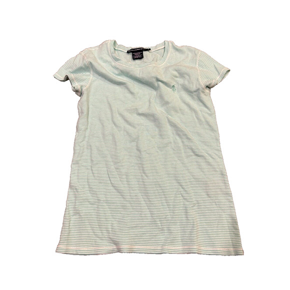 Ralph Lauren Sport Tops - Ralph Lauren Sport Womens Blue & White Striped Crew Neck Logo T-Shirt Top Size M